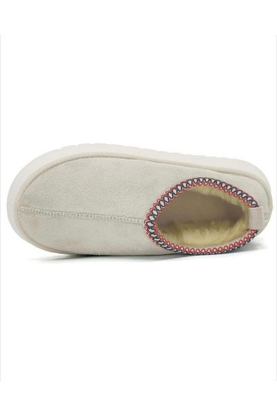Home Women's Mini Beige Furry Suede Half Boots and House Slippers Thick Sole