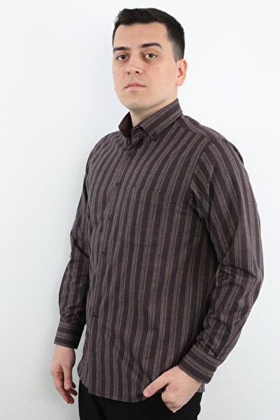 Veli Önkal Uzun Kollu Çizgili Kışlık Pamuklu Erkek Gömlek
