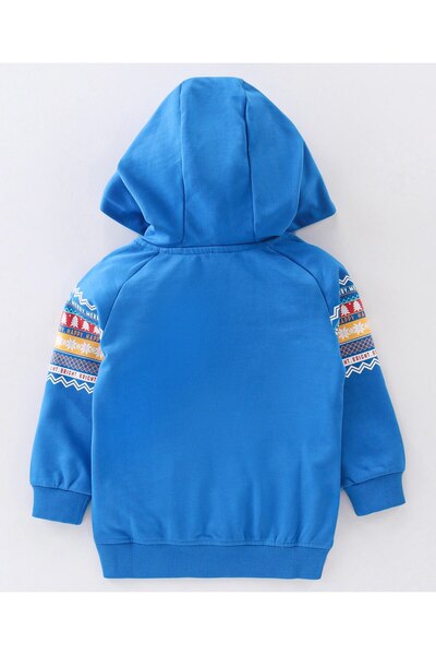 Babyhug Cotton Knit Full Sleeves Hooded Sweat Shirt With Text Design - Blue