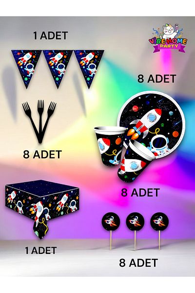 VibeHome Space Themed Premium Set for 8 - Birthday Party and Fun Events