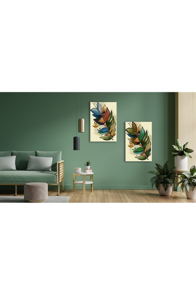 bestablo Pictură colorată pe pânză cu 2 bucăți de păsări