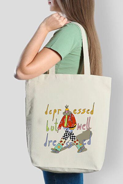 APRENDİ Τσάντα από καμβά με σχέδιο «Απογεμμένος αλλά καλά ντυμένος»