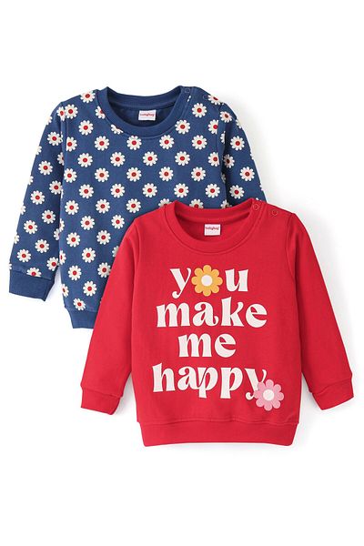 Babyhug 100% Cotton Knit Full Sleeves Floral Graphics Sweatshirts Pack of 2 - Red & Blue