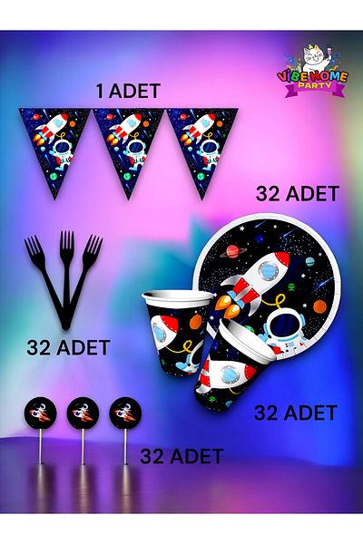 VibeHome Space Themed Eco Set for 32 - Birthday Party and Fun Events