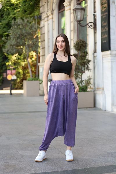 Sosyete Kaplumbağa Authentic 100% Cotton Pocket Elastic Leg Tumbled Wash Loose Baggy Trousers