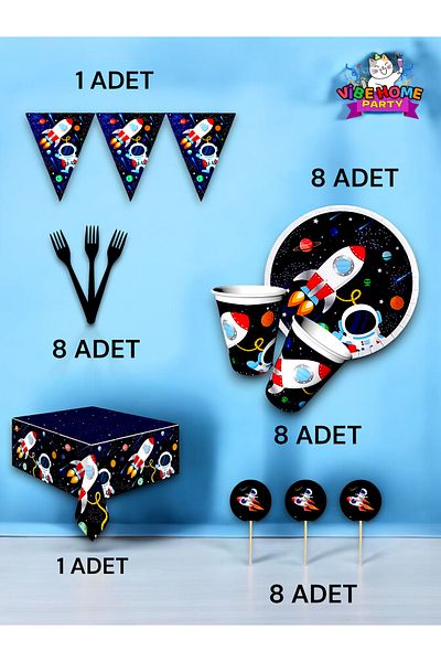 VibeHome Space Themed Premium Set for 8 - Birthday Party and Fun Events