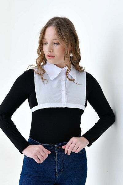 mirach Plus Size 2 Pack - Κλασικό πουκάμισο ποπλίνα με πέτο Μαύρο και άσπρο συμπληρωματικό κομμάτι Savior