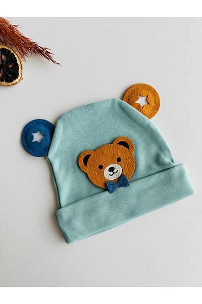 bioaksesuar Turquoise Boy Girl Baby Kids Luxury Teddy Bear Figure Combed Cotton Beanie Hat
