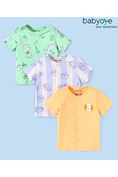 Babyoye تي شيرتات نصف كم من القطن بنسبة 100% صديقة للبيئة بطبعة الرجبي، عبوة ...