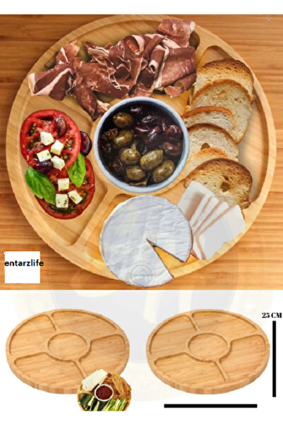 entarzlife 5 Bölmeli Bambu Yuvarlak Sunum Tabağı Kahvaltılık , Çerezlik, Sunu...