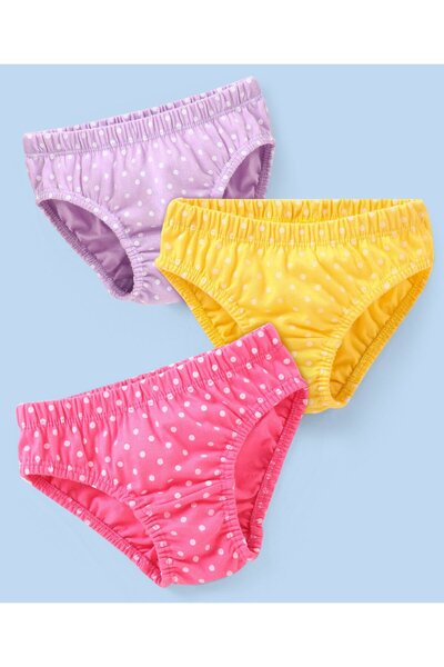 Babyhug 100% Cotton Panties Polka Dots Print Pack of 3 - Pink Yellow & Purple