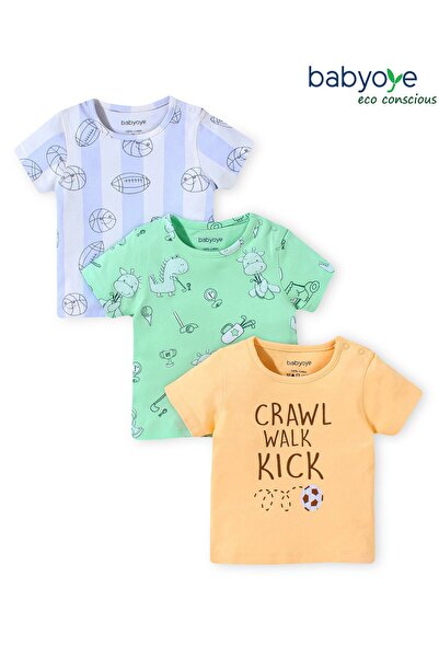 Babyoye تي شيرت نصف كم بطبعة ديناصور مصنوع من القطن بنسبة 100% وصديق للبيئة، ...