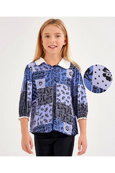 Primo Gino Collar Neck Top - Indigo Blue