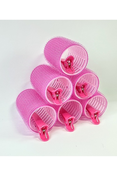 Piraye Shop 6'lı Orta Boy Kendinden Cırtlı Yapışkanlı Ekstra Mandal Tokalı Pembe Bigudi