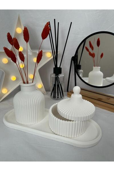 Voyant dekoratif vazo ve lokumluk takılık seti 3lü takım