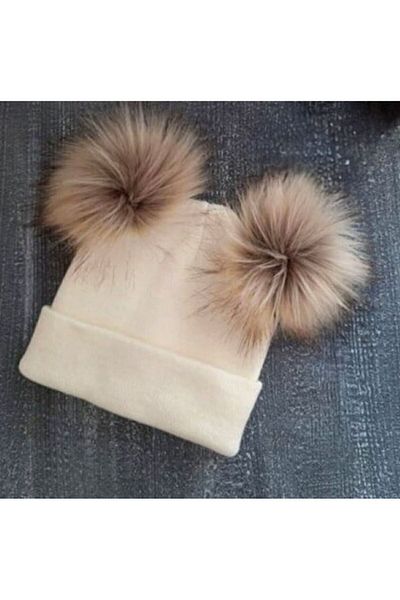 Mihos Dětský baret Ecru Double Pompom