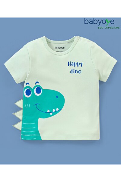 Babyoye تي شيرت بطبعة ديناصور بأكمام نصفية من القطن بنسبة 100% مع لمسة نهائية...