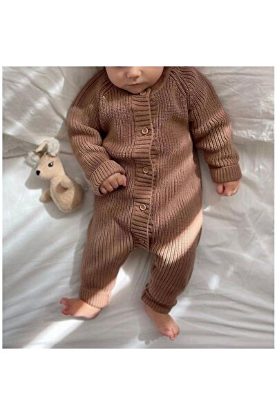 Miccolatte Newborn Unisex Baby Knitwear Beanie Jumpsuit - Set of 2 with Button Detail