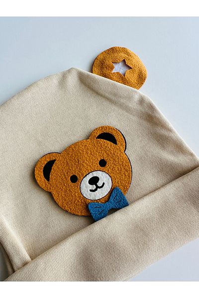 bioaksesuar Beige Boys Girls Baby Kids Luxury Bear Figure Combed Cotton Beanie Hat