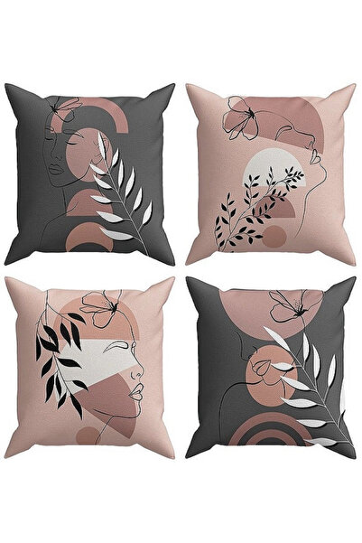 ALAMODECOR Model nordic Bohemian Leaf, model cu față, husă pentru pernă, set de huse pentru pernă pentru scaun (4 bucăți)