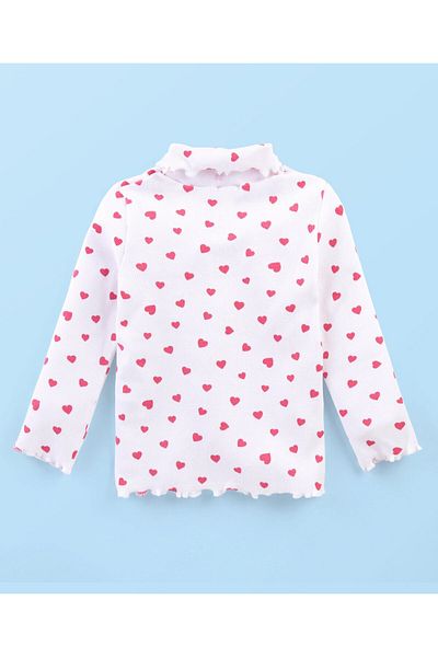 Babyhug بلوزة بيبي هاج قطنية محبوكة بأكمام طويلة ورقبة مدورة وطبعة قلوب - بيضاء