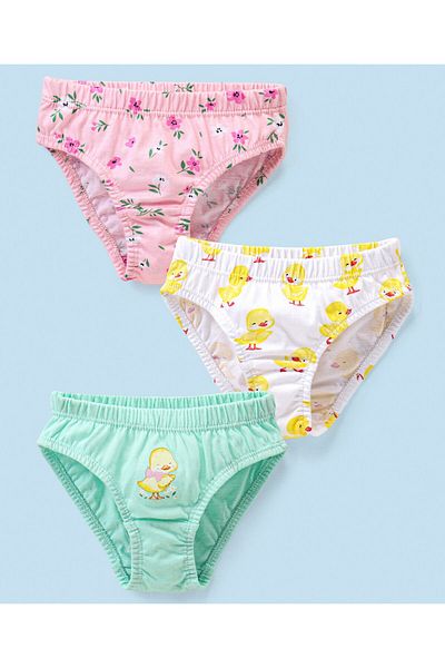 Babyhug 100% Cotton Floral & Duck Printed Panties Pack of 3 - Pink & White