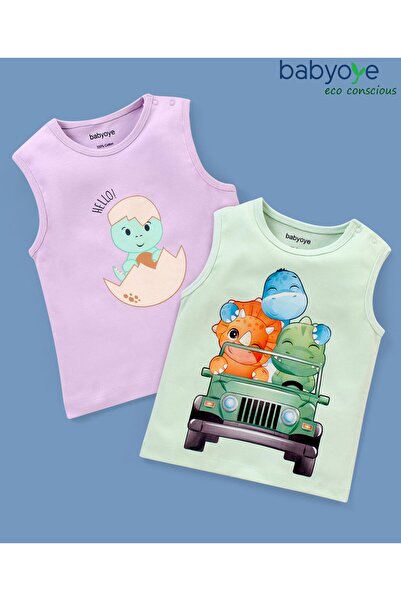 Babyoye تي شيرت بدون أكمام بطبعة ديناصور مصنوعة من القطن بنسبة 100% مع لمسة ن...