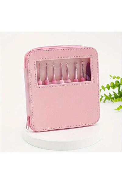 MİNAHOBİ 8' li Yumuşak Silikon Saplı Pembe Çantalı Tığ Seti