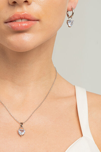 Lina Tia Kadın Minimalist Kalp Figürlü Model Zincirli Çelik Gümüş Kaplama Su ...