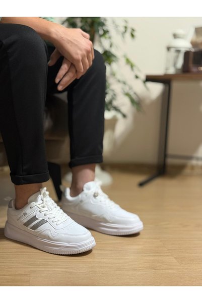 İNFİNİTE Malcolm Men's White Air Sneaker - Two Stripes Silver