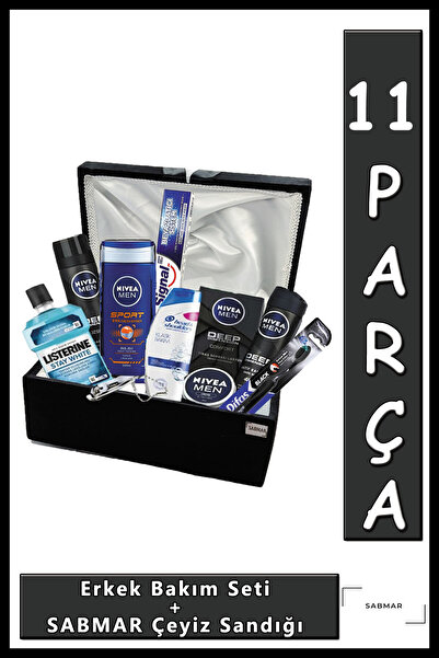 NIVEA Damat Bohçası Damat Çeyiz Sandığı Nişan Bohçası Erkek Bakım Seti Sabmar Deluxe Set Siyah 2022033ts