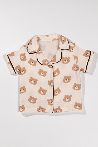 Soothe&Sleep Çoçuk Alt Üst Şortlu Müslin Takım Pijama - Cute Teddy | Yeni Sezon