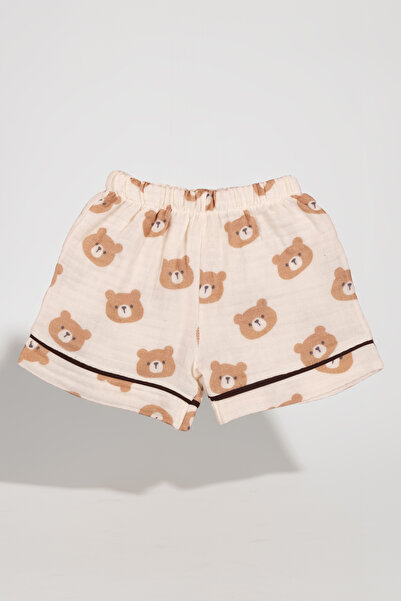 Soothe&Sleep Çoçuk Alt Üst Şortlu Müslin Takım Pijama - Cute Teddy | Yeni Sezon
