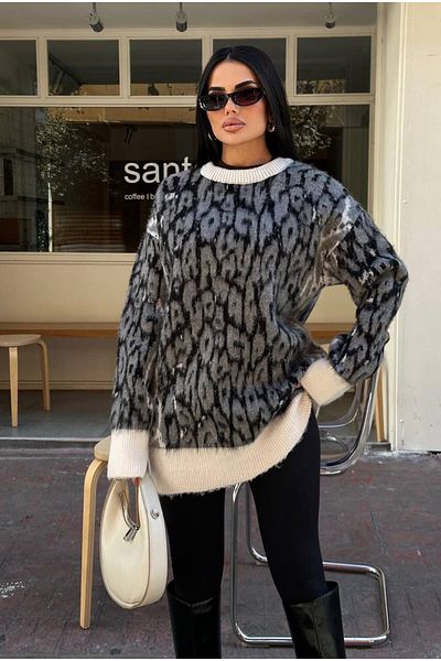 LB Laluna Butik Women's Leopard Feather Sweater
