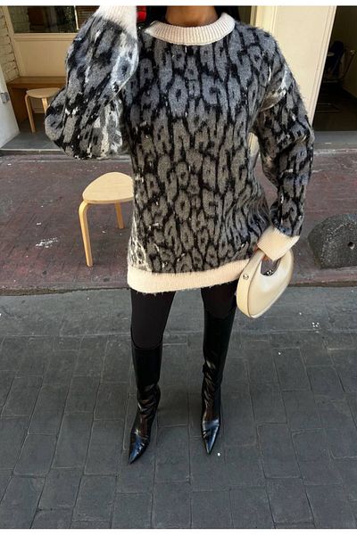 LB Laluna Butik Women's Leopard Feather Sweater