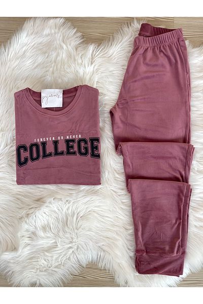 Pijamacs Set de pijamale de damă din catifea franceză cu model text roz
