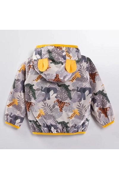 MDM Giraffe Lion Elephant Figured Hooded Cotton Lined Pocket Baby Girl Boy Raincoat Coat Overalls Children