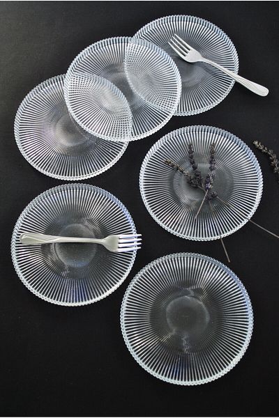 Purelegant Vargas Glass Dessert-Pie-Cake Plate 6 Pieces-16 cm