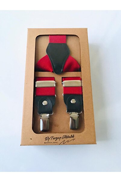 SuspenderS Pantolon Askısı Yılbaşı Konsepti Unisex Metal 3 Klipsli Uçları Derili