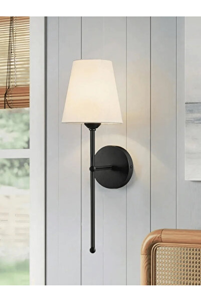Fico Home Modern Tasarım 1 Adet Pilli Aplik Aç Kapa Butonlu Kablosuz Krem Abajur Tak Çalıştır Siyah