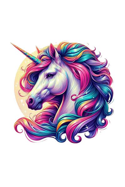 MegaSticker ملصق ملون بنمط وحيد القرن - سيارة، دراجة نارية، خوذة، كمبيوتر محمول، زجاج 13x11 سم