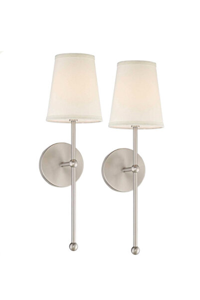 Fico Home Modern Tasarım 1 Adet Pilli Aplik Aç Kapa Butonlu Kablosuz Krem Abajur Tak Çalıştır Gümüş Krom