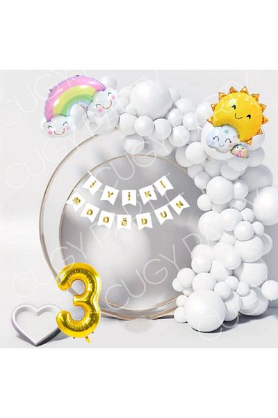 CUGY BOY & GIRL BIRTHDAY ORNAMENT PARTY SET SUN AND RAINBOW WHITE BALLOON CHAIN SET