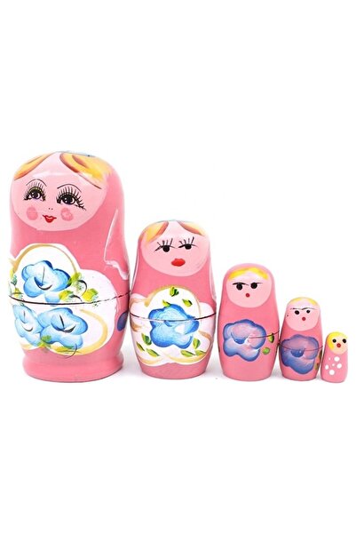 MOBGİFT Ahşap Tombul Iç Içe Matruşka Bebek 5li Set