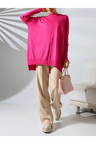 Modamorfo Πλεκτό με κουμπιά με λεπτομέρειες - Φούξια