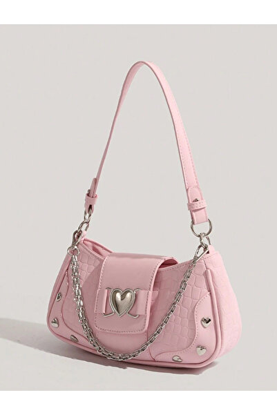 Cocofy Deri Kalp Detaylı Pembe Kol Çantası