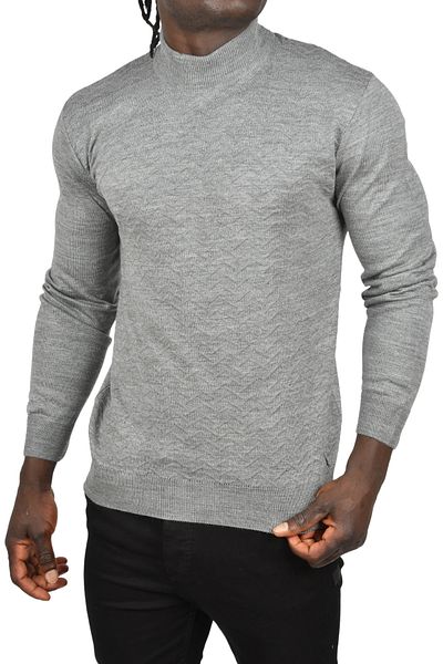 DeepSEA Men's Gray Zigzag Print Half Turtleneck Slim Fit Throat Knitwear Sweater 2505496