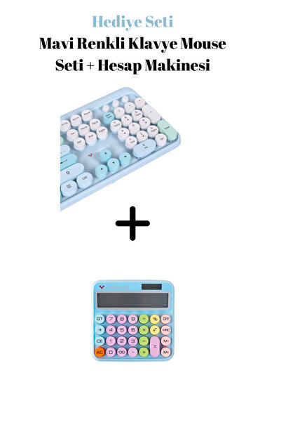 TWOTECH Kablosuz Klavye Mouse Seti - Mavi Renk (Hesap Makinesi Hediyeli)