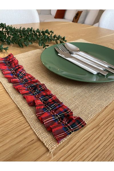 Viemso Plaid Gathered Jute American Service 4 Pieces