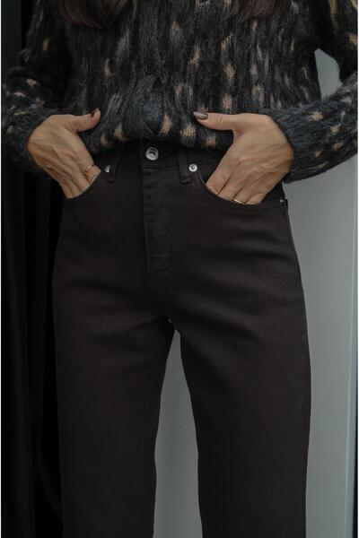 Havoş Koyu Kahve Boy Fit Kesik Paça Jean